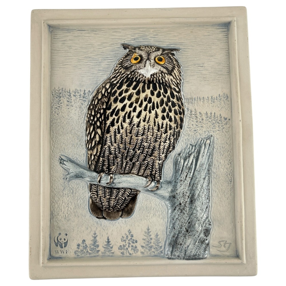 Jie Gantofta Sweden Ceramic Owl Wall Plaque WWF Staffan Johnson Berguv 2715
